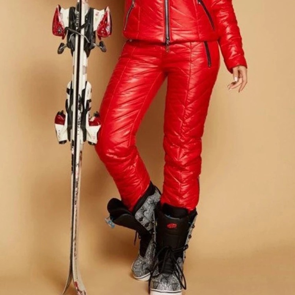 Chalet Puffer coordinate set snow ski jacket & high waisted pants pink red black - Picture 12 of 16